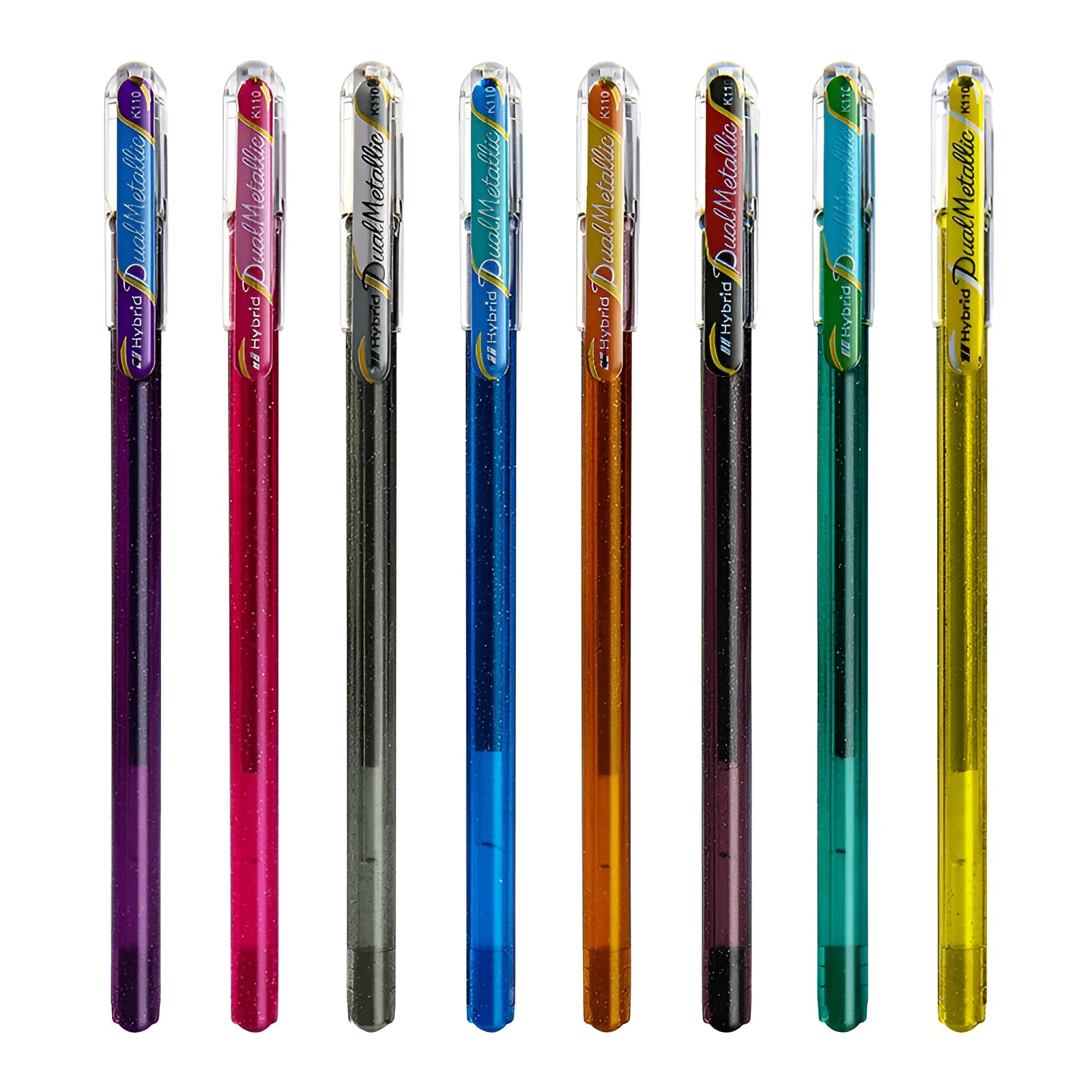 Flash K110 glitter gel pen with 1.0mm tip, shown in multiple colour options.