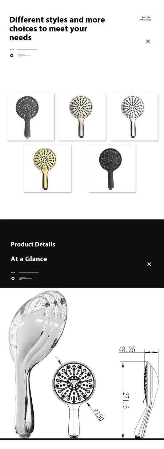 6-inch handheld shower head with electroplated finish and six spray function selector