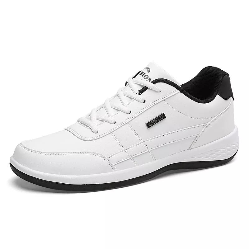 Round toe non-slip sports sneakers in black, blue, and white with breathable mesh design