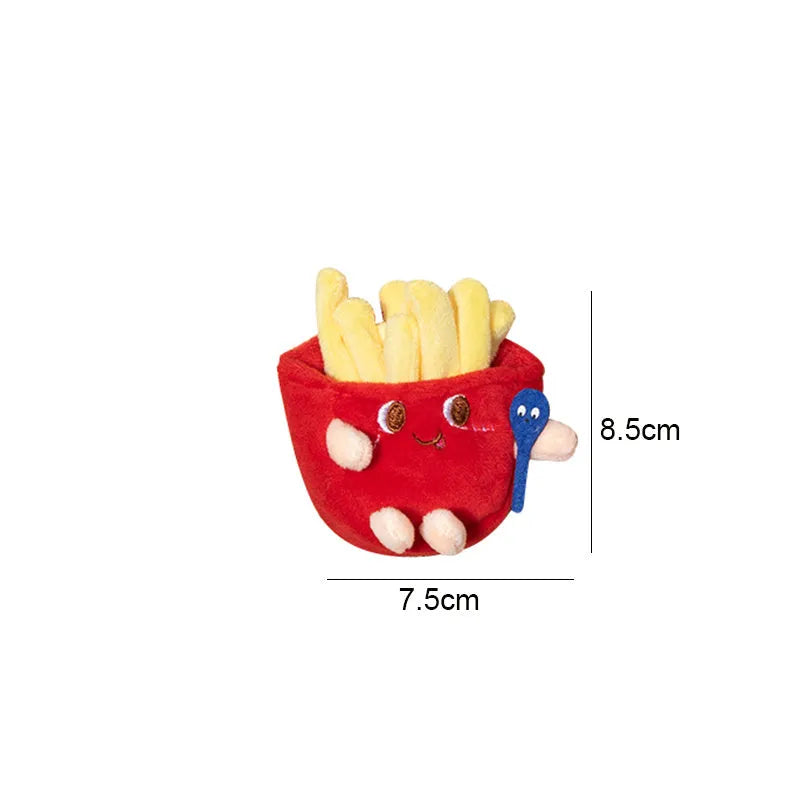 Soft kitten teething chew toy in food-themed hamburger chicken leg bread fries or hot dog design