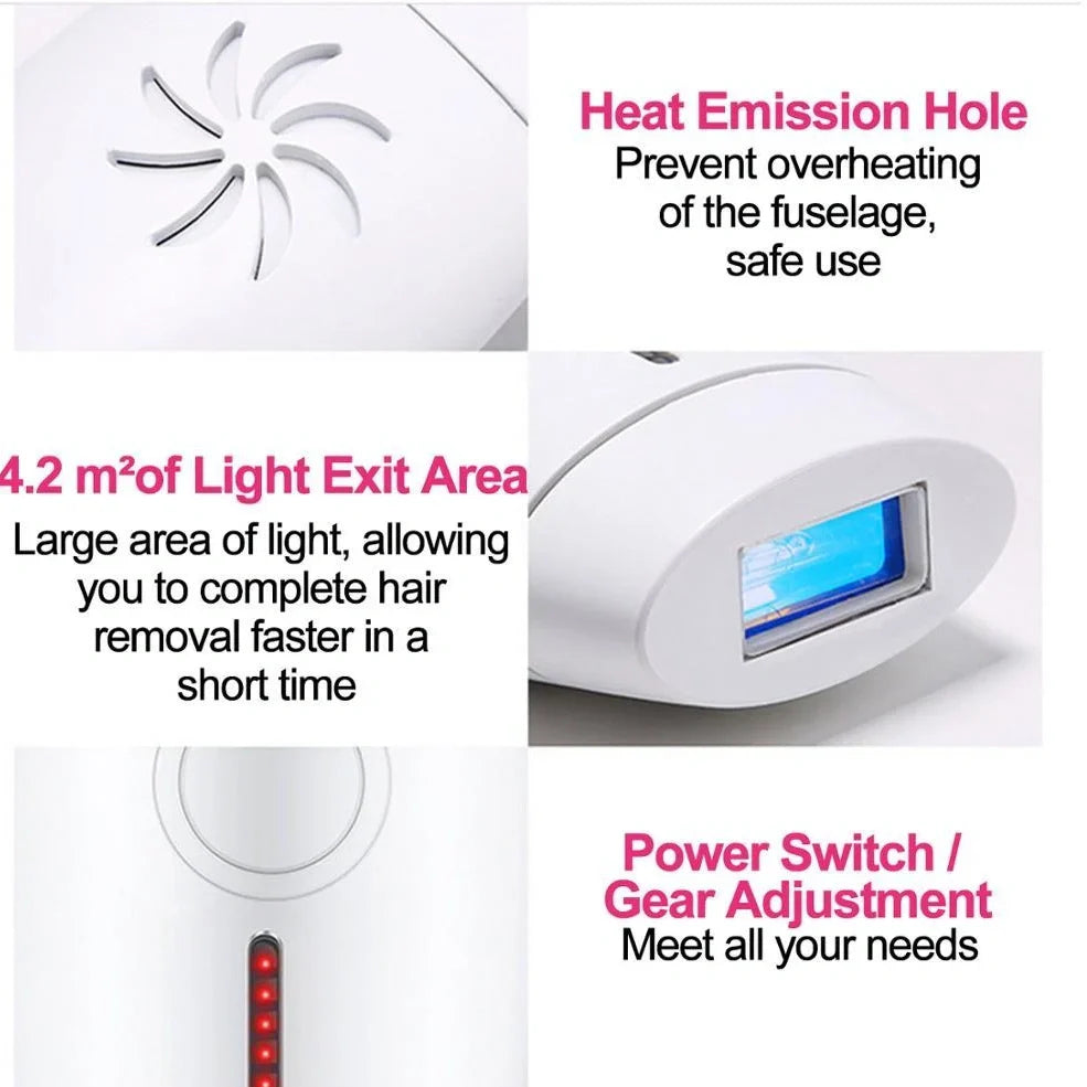 White home laser hair removal device with display screen and adjustment buttons