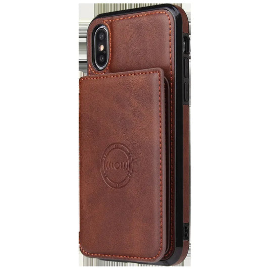 Card wallet leather case for iPhone 11 in solid colour, showing back slot for 3 cards