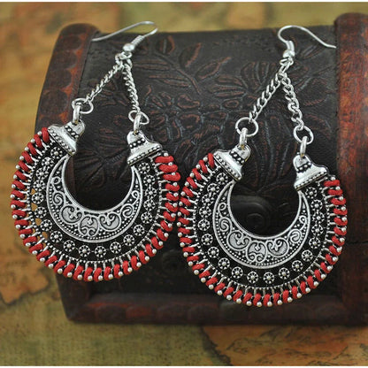 Bohemian Vintage Hand-Woven Rope Earrings with hollow-carved meniscus flower basket design