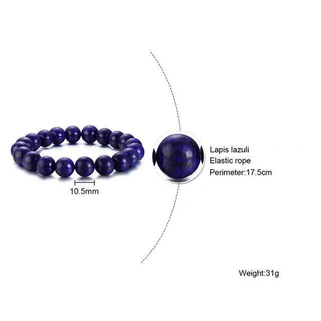 Natural Black Lava Rock and White Stone Stretch Bracelet with anti-fatigue benefits