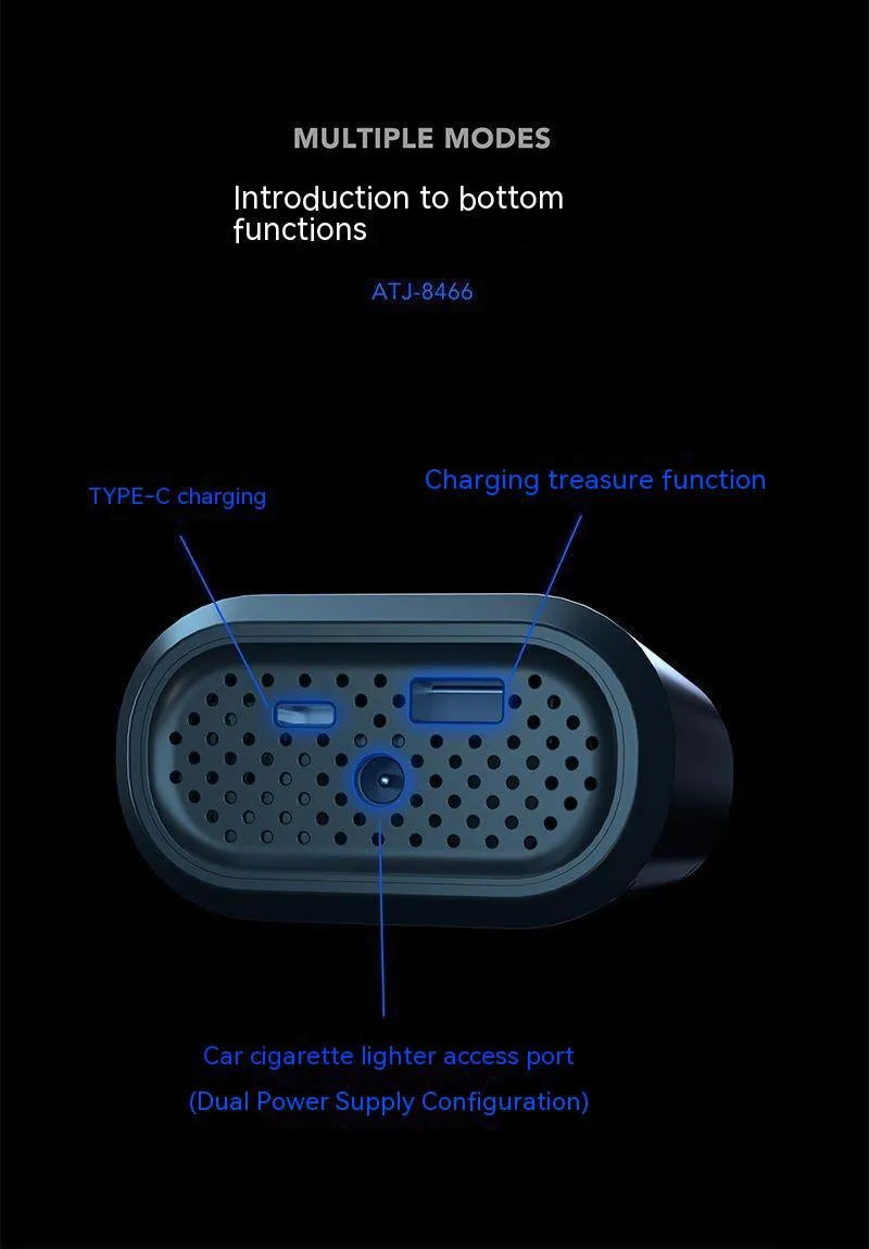 Handheld wireless digital display air pump with LED light showing pressure reading
