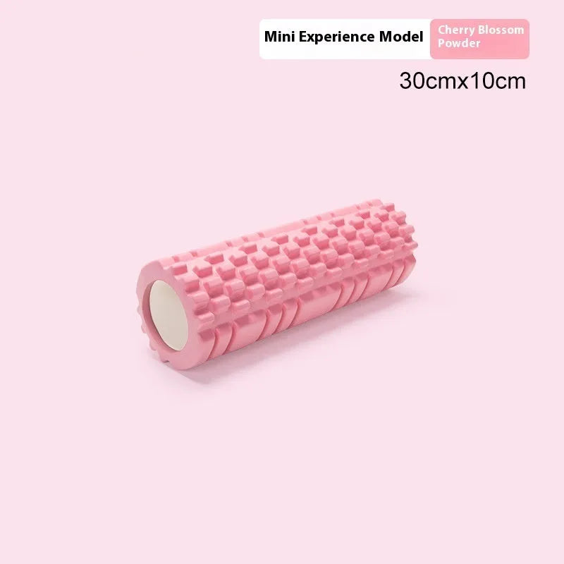 EVA foam roller in black, grey, pink, sky blue, or light purple, showing cylindrical shape for fitness recovery