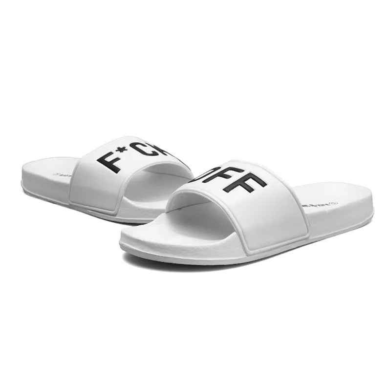 Men's open-toe slippers with rubber soles in black or white, sizes 36 to 46