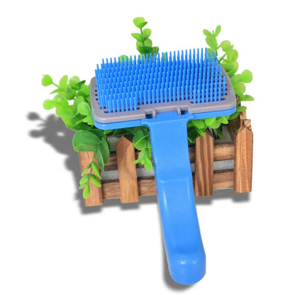 Self cleaning pet brush comb for dogs and cats, plastic grooming tool measuring 16 x 10cm