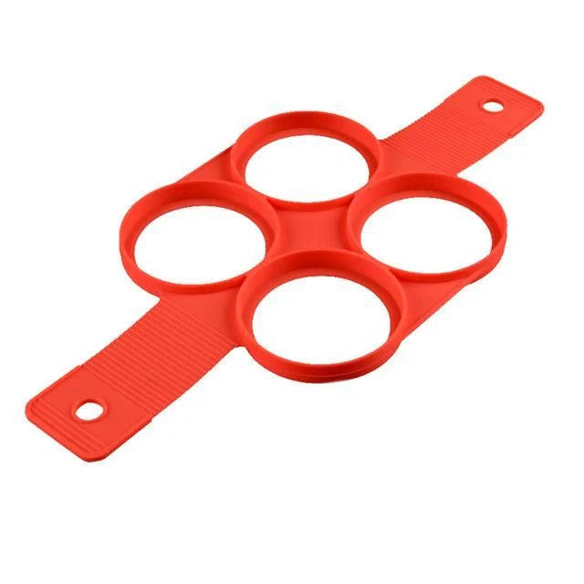 Silicone non-stick egg pancake maker rings in red, perfect for breakfast preparation