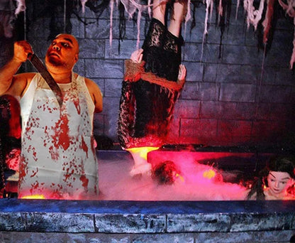 Halloween Horror Knife Flag Pulling Horror Curtain Bed Sheet with multiple horror-themed images