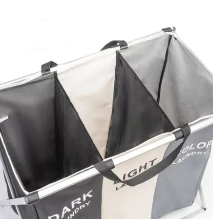 Foldable multi-layer dirty laundry basket with triple compartments and waterproof liner