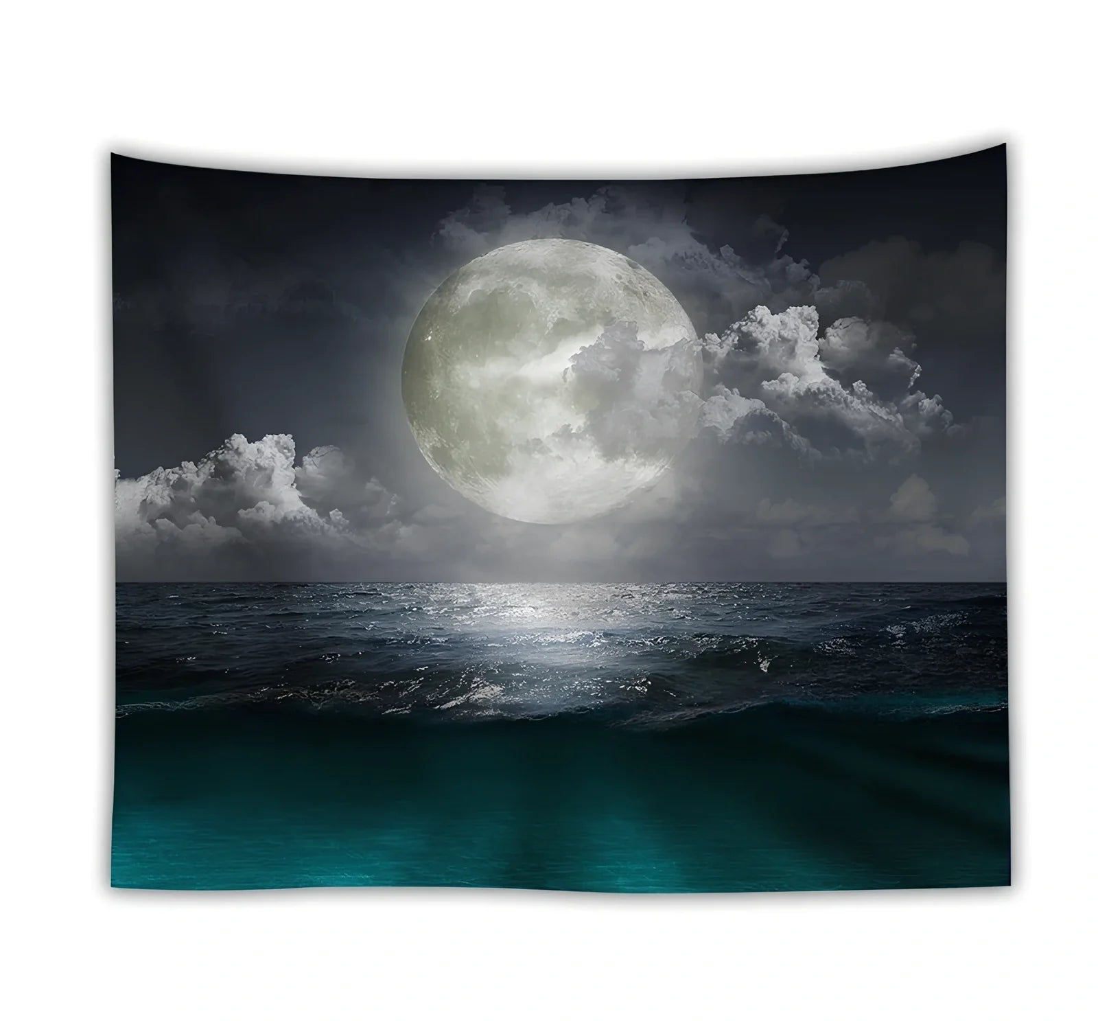 Ocean moon nature tapestry wall hanging in polyester, 150x200cm size with digital print for dorm decor