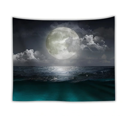 Ocean moon nature tapestry wall hanging in polyester, 150x200cm size with digital print for dorm decor