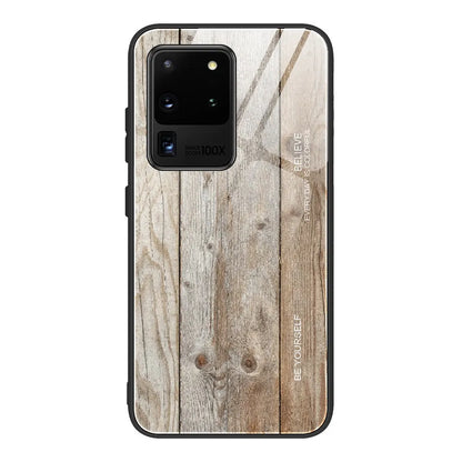 Wood grain tempered glass back cover phone case for Samsung Galaxy, simple style, colours M01 to M06