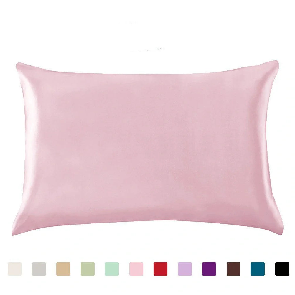 Luxurious satin pillowcases in various colors and sizes, offering soft and breathable comfort