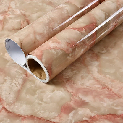Premium peel-and-stick marble-look wall panels in various colors and sizes for kitchen and bathroom renovations