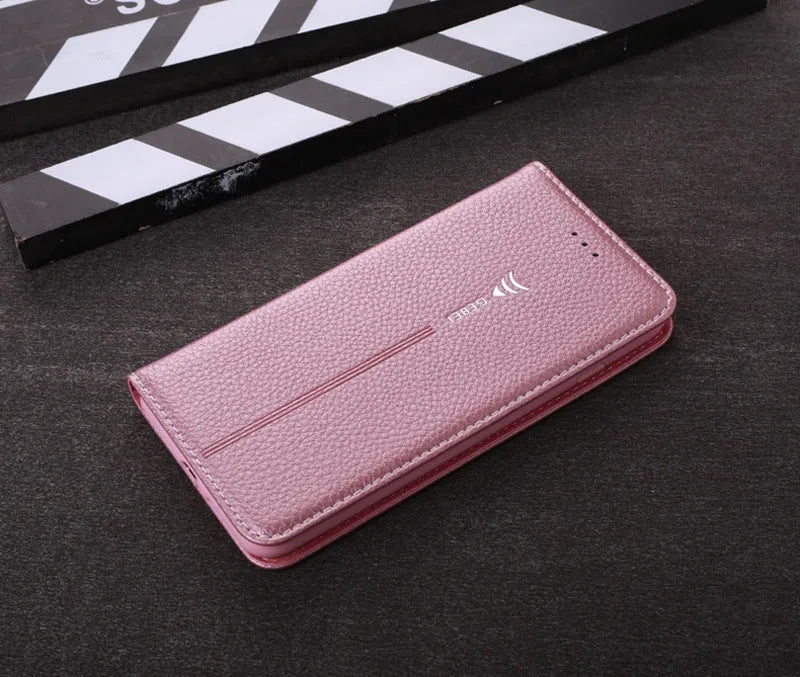 Black PU leather wallet case for iPhone X with cards stored inside