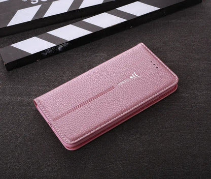 Black PU leather wallet case for iPhone X with cards stored inside