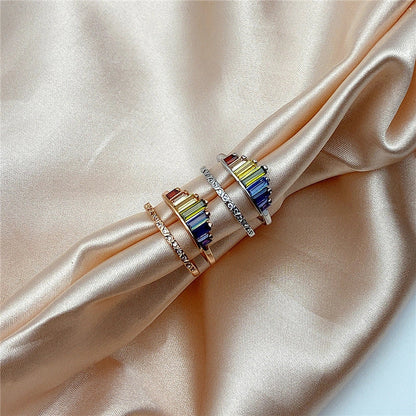 Stylish Rainbow Micro Diamond Ring with geometric design and vibrant colors