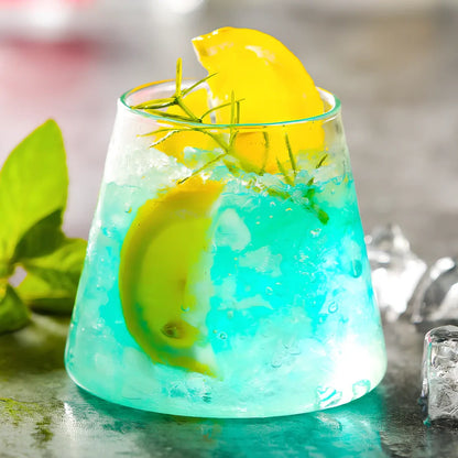 Transparent borosilicate glass cocktail glasses with 300-350ml capacity on wooden table