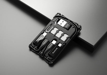 Multifunctional Travel Survival Card All-in-One Data Cable in black, featuring USB, Type-C, and micro USB interfaces