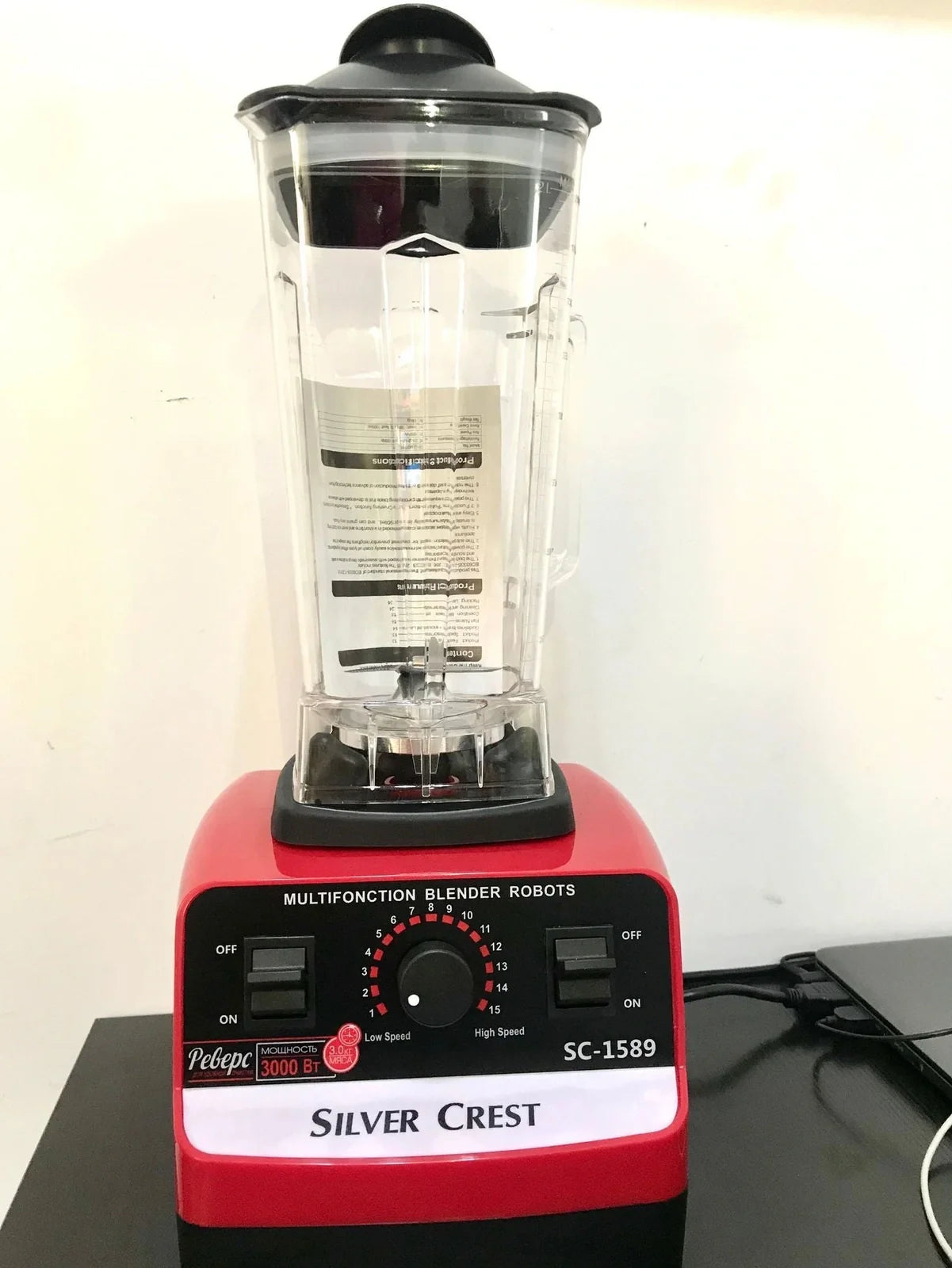 Red multifunctional juicer blender with 3000W motor and 10-litre capacity container for household food preparation