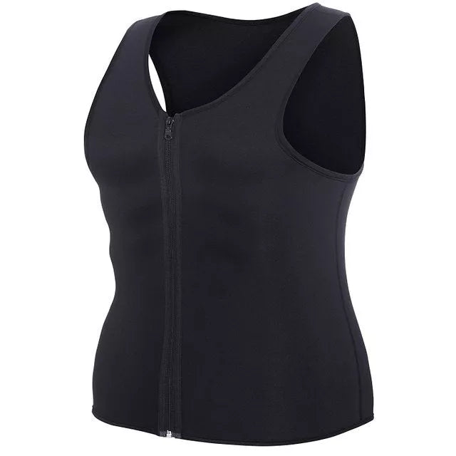 Black chlorinated fiber fitness vest with zipper closure for workouts