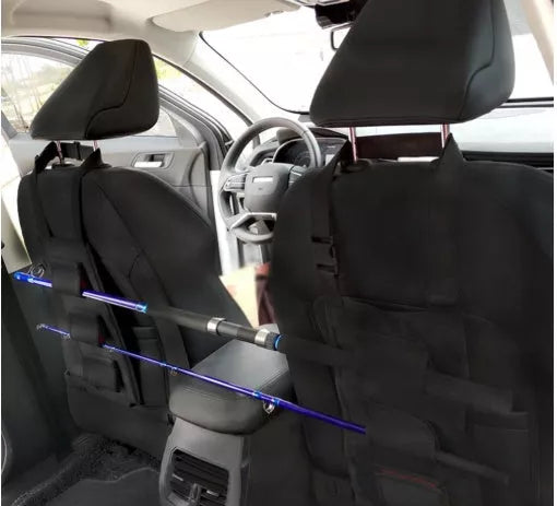 Car seat fishing rod holder with durable nylon and neoprene construction