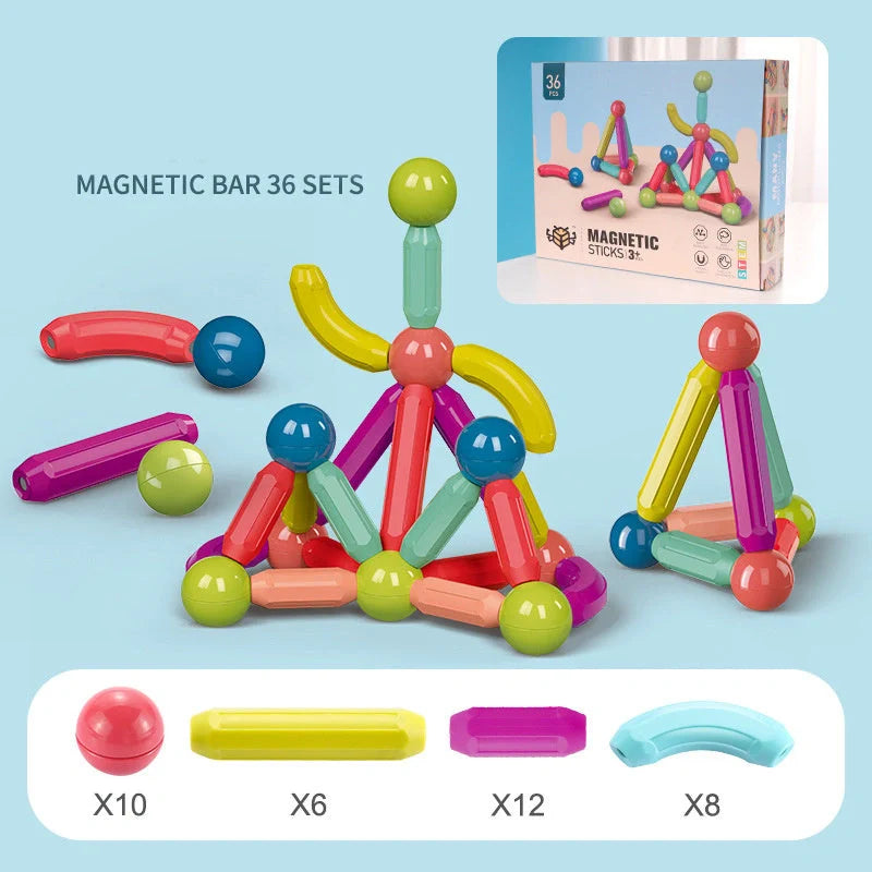 Colorful magnetic stick building blocks set for children, educational STEM toy
