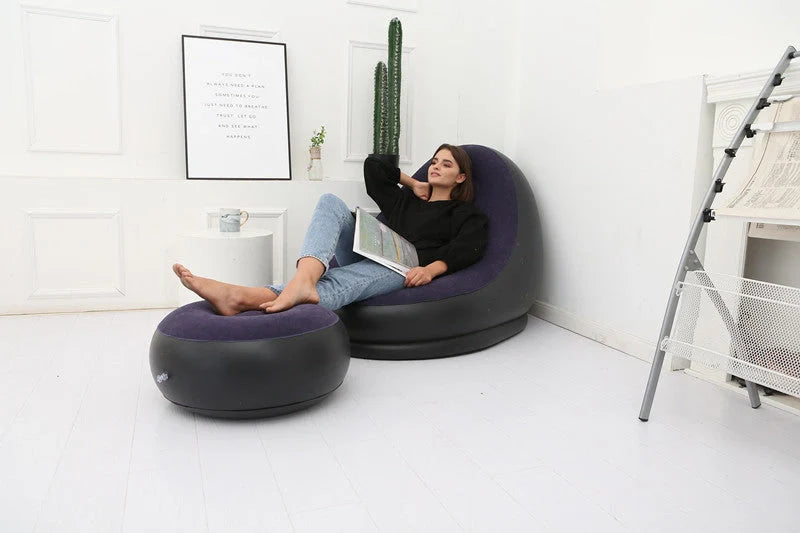 Inflatable Flocking Sofa in various colors, showcasing ergonomic design and portability