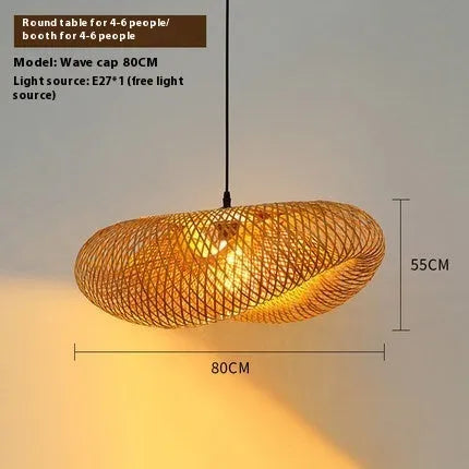 Bamboo straw hat-shaped hanging lamp ceiling light fixture with natural texture