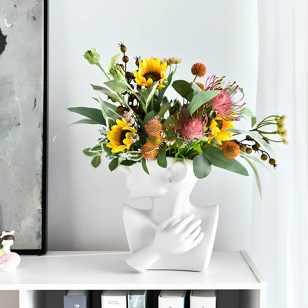 White Nordic-style ceramic vase measuring 25cm tall with minimalist design on wooden table