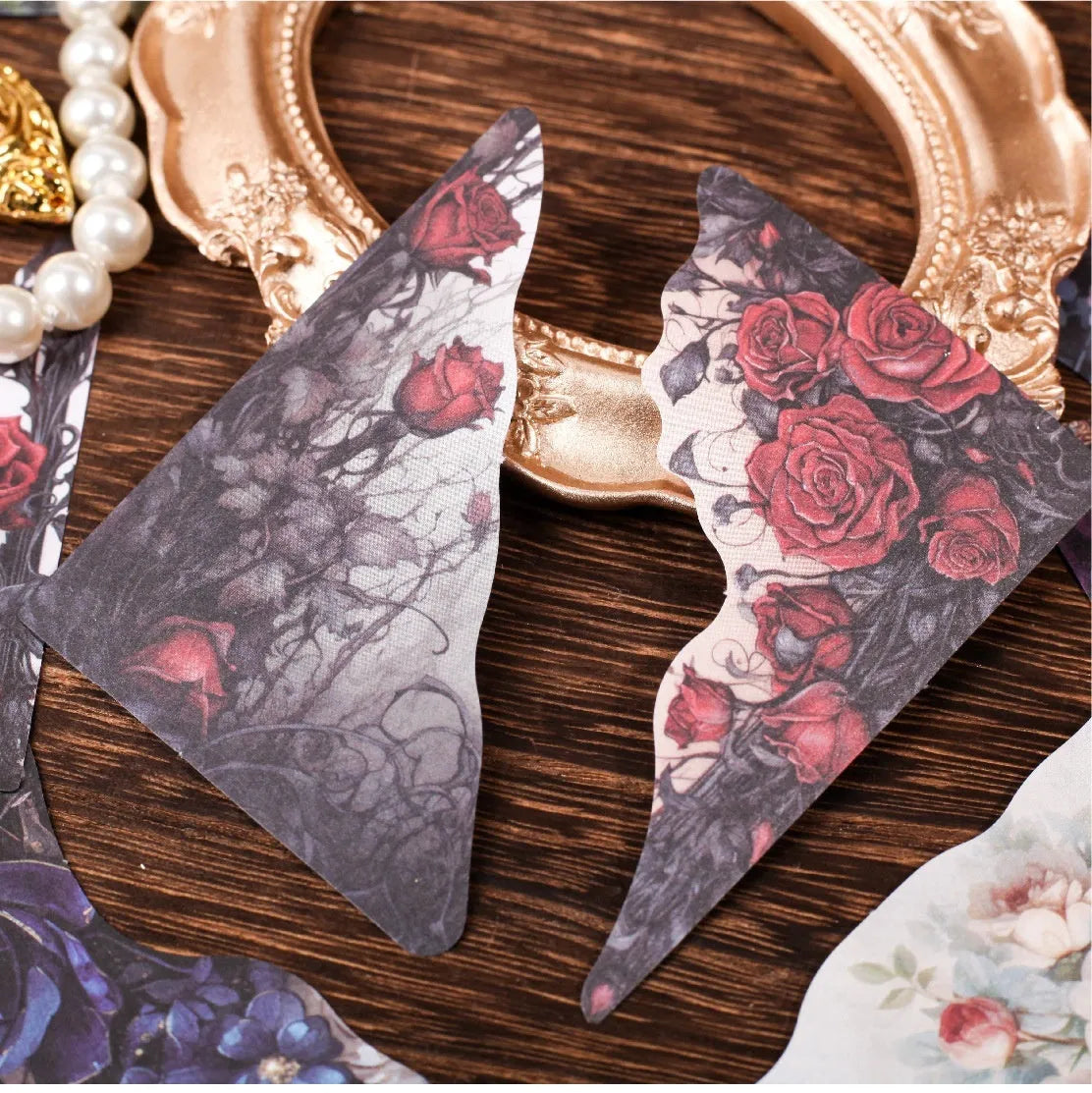 DIY craft set with 20 floral note sheets and matching printed bookmarks in six colours.