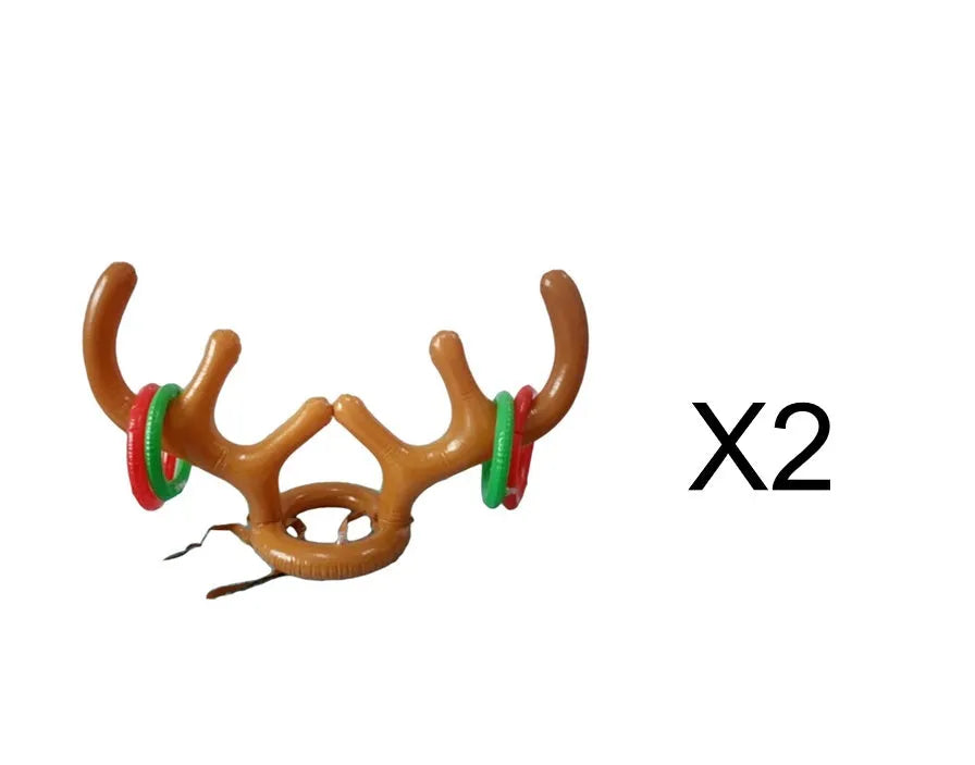Inflatable Christmas reindeer antler hat ring toss game with 80cm antlers and red and green throwing circles