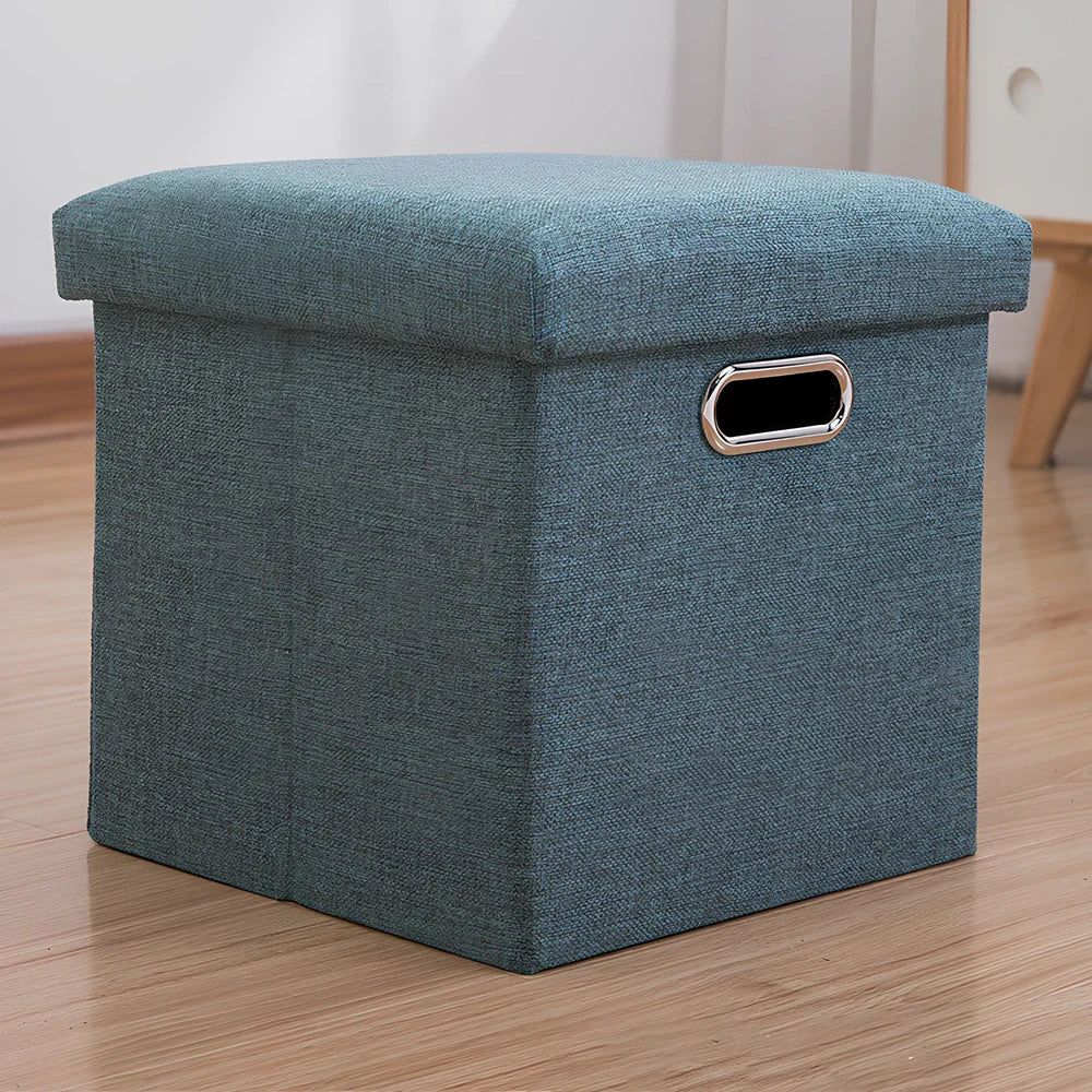 25cm cube storage stool in cotton linen fabric with hidden compartment and sponge cushioning