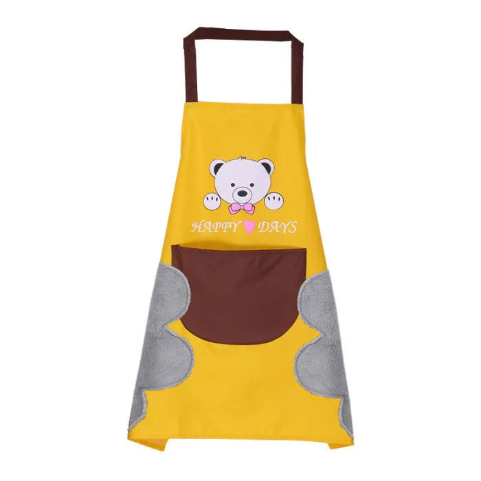 Korean style sleeveless kitchen apron with waterproof fabric and coral velvet details
