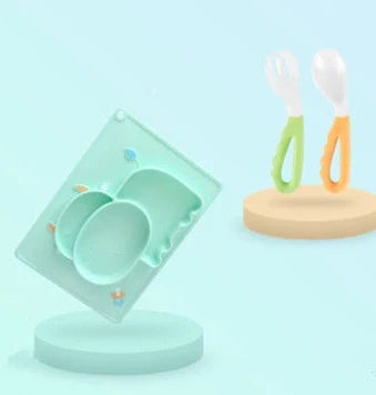 Green silicone baby bowl with suction base and crab cartoon design, 28cm diameter