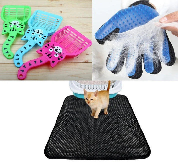 Themat Cat Mat Set with glove and plastic shovel for pet care and cleanup