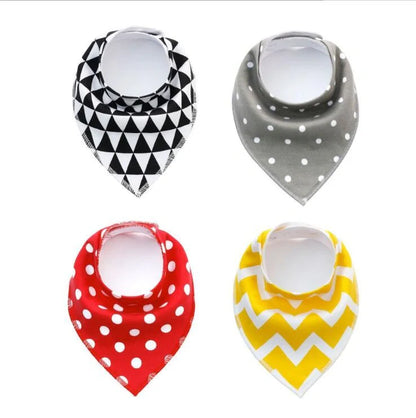 Stylish baby bibs and burp cloths featuring trendy arrow, wave, and triangle designs in soft, absorbent cotton