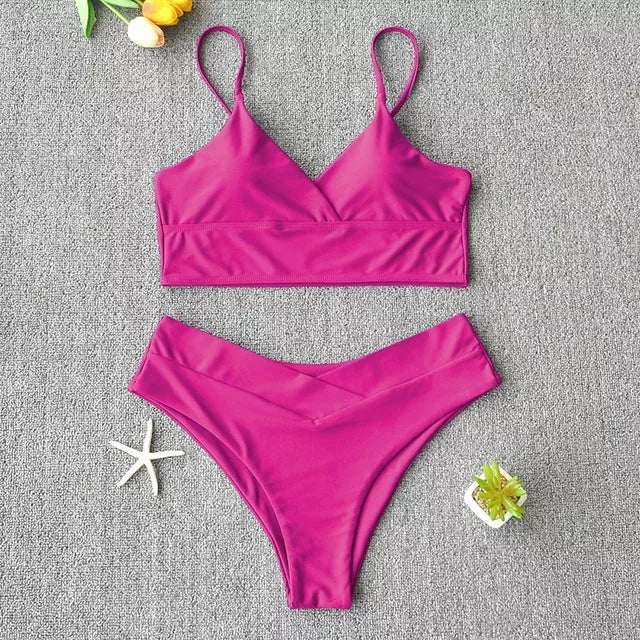 Women's two-piece swimwear bikini in various colors, perfect for beach and pool activities