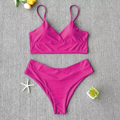 Women's two-piece swimwear bikini in various colors, perfect for beach and pool activities
