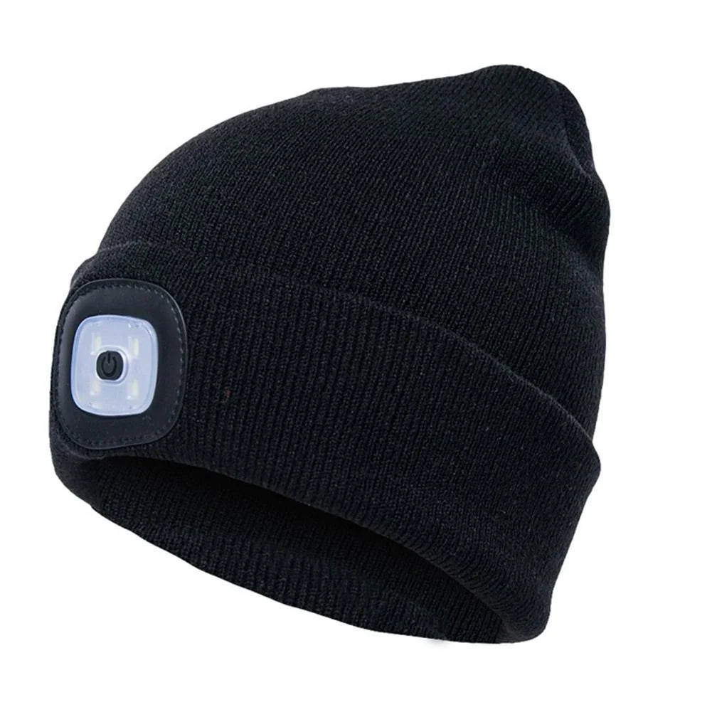 LED knit hat with glowing light for nighttime visibility and warmth