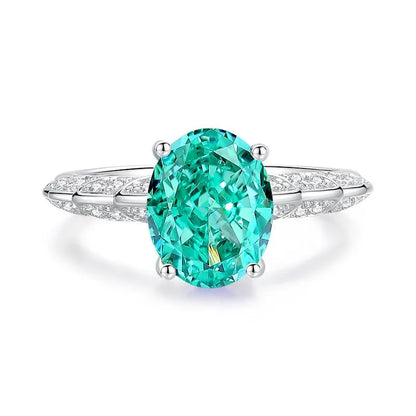 S925 silver emerald ring with palaibahao inlaid high carbon diamond, geometric design with elliptical elements