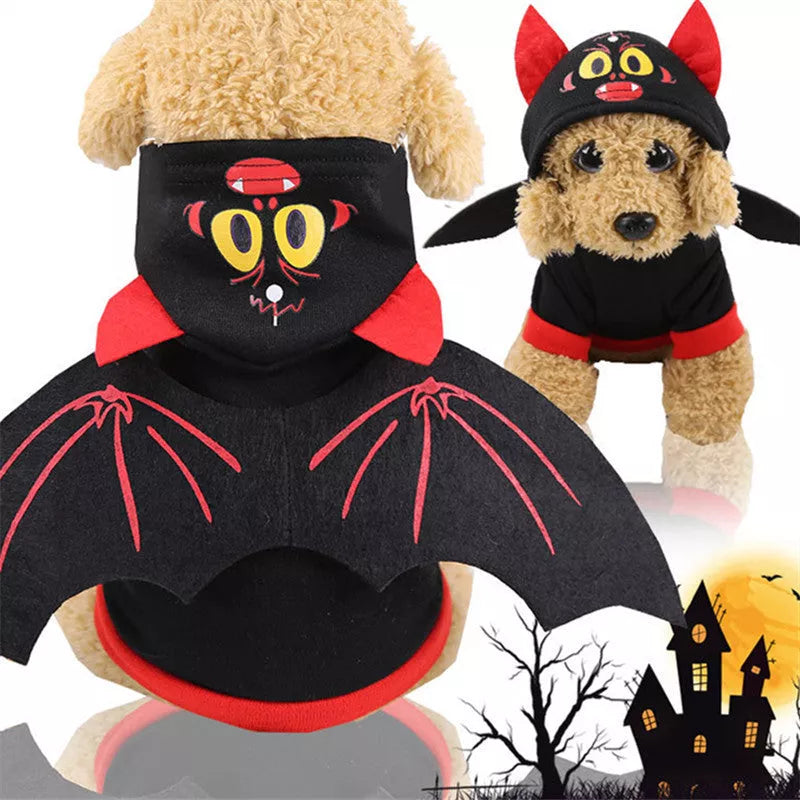 Halloween bat wings pet clothes for dogs and cats in black with red wings