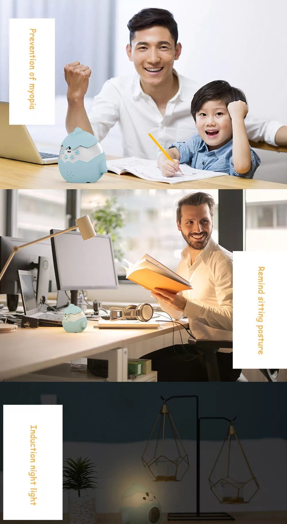 Smart alarm clock with anti-myopia feature and infrared sensing in blue and pink options