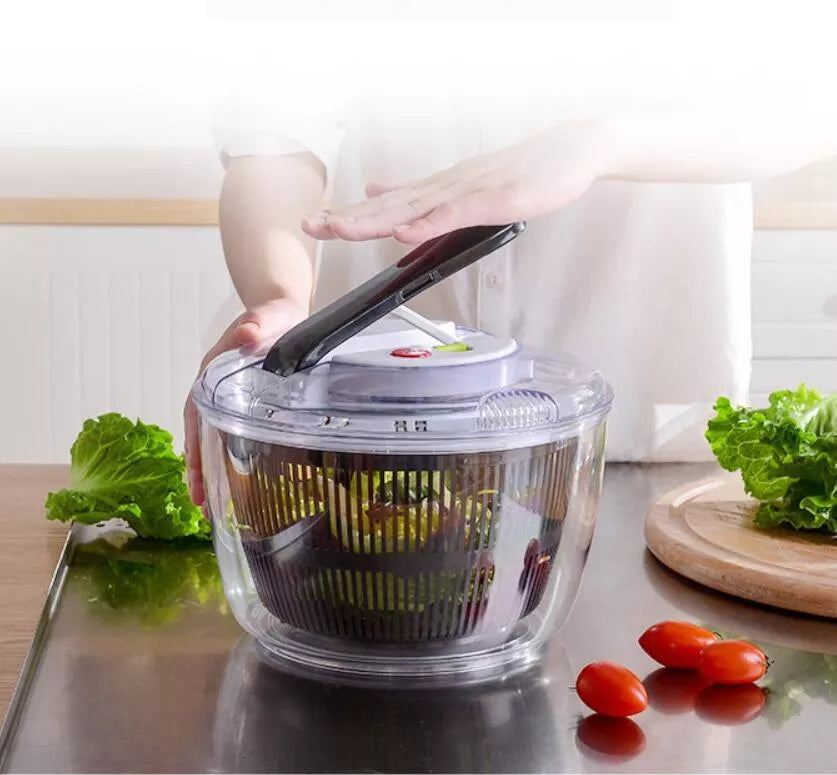 Classic black 2-in-1 washing dehydrating press salad bowl with 5-liter capacity
