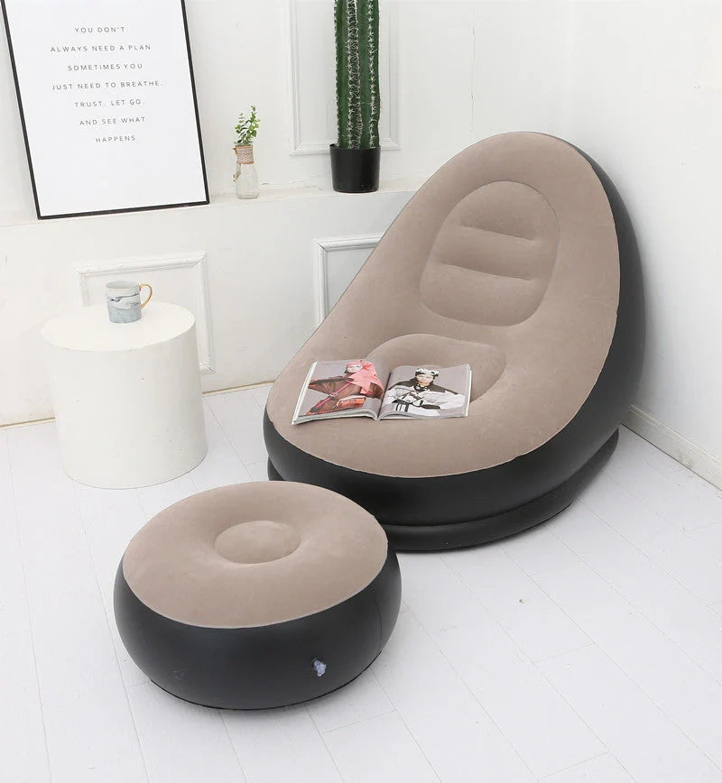 Inflatable Flocking Sofa in various colors, showcasing ergonomic design and portability
