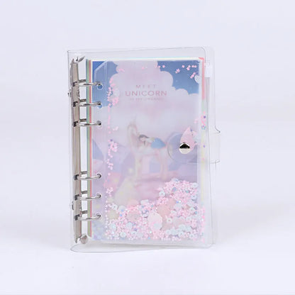 Alice Castle coloured PVC metal binder shell with loose-leaf binding and pull side bag for 96x172mm documents