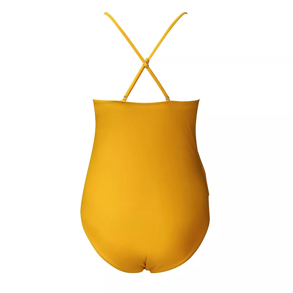 Yellow maternity swimsuit for pregnant women with adjustable chest support