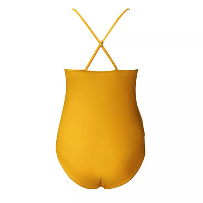 Yellow maternity swimsuit for pregnant women with adjustable chest support